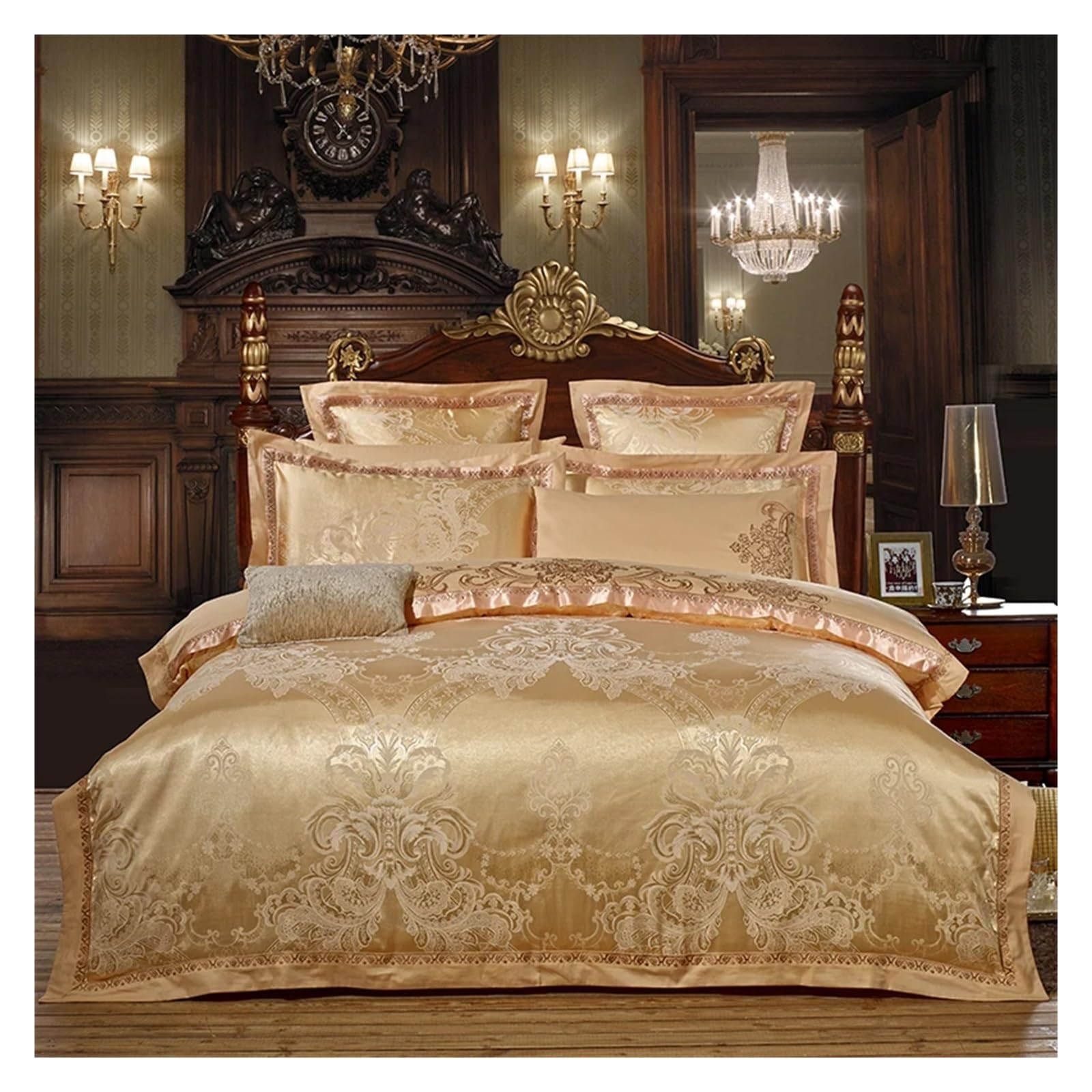 Amazon｜4点の豪華なヨーロッパサテン 掛け布団カバーセット、クイーン